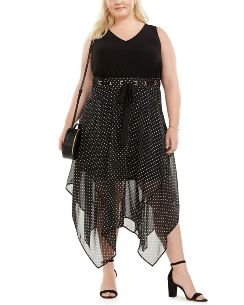 Love Squared Women s Plus Polka Dot Gathered Maxi Dress Black Size 1X